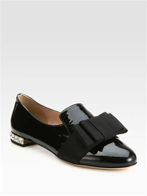 miu miu patent leather slippers with bow|Miu Miu Patent Leather Smoking Slipper with Bow, Natural.